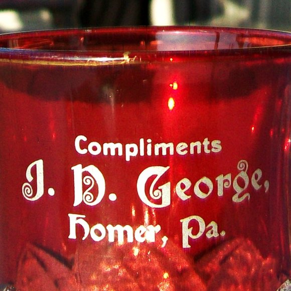 RUBY Flash Pressed Glass EAPG Complimentary Cup J D George Homer PA Silver Print - Picture 4 of 8
